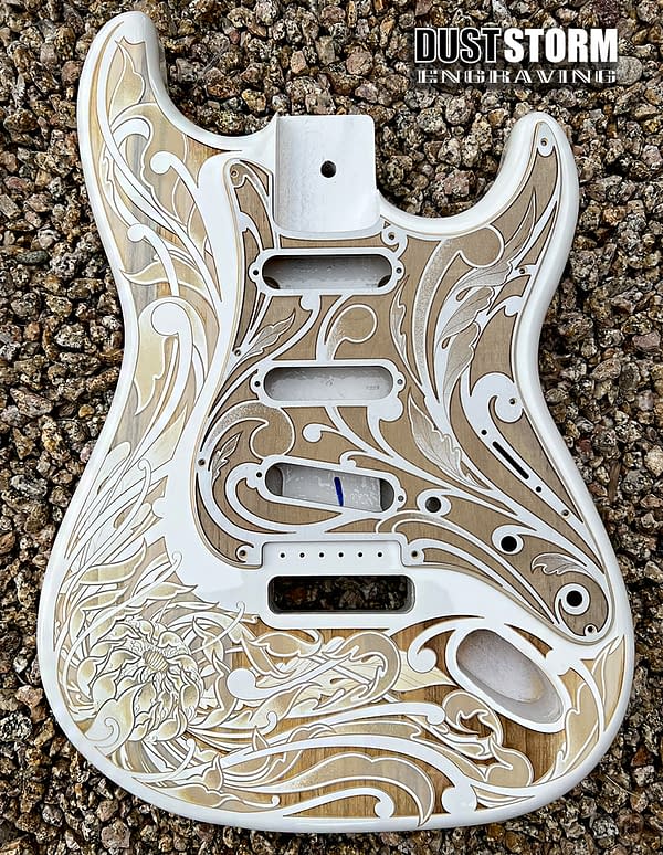 Engraved Wood Pickguard & Tremolo Cover for Fender Stratocaster SSS, HSS, HSH Setups Available - Image 4