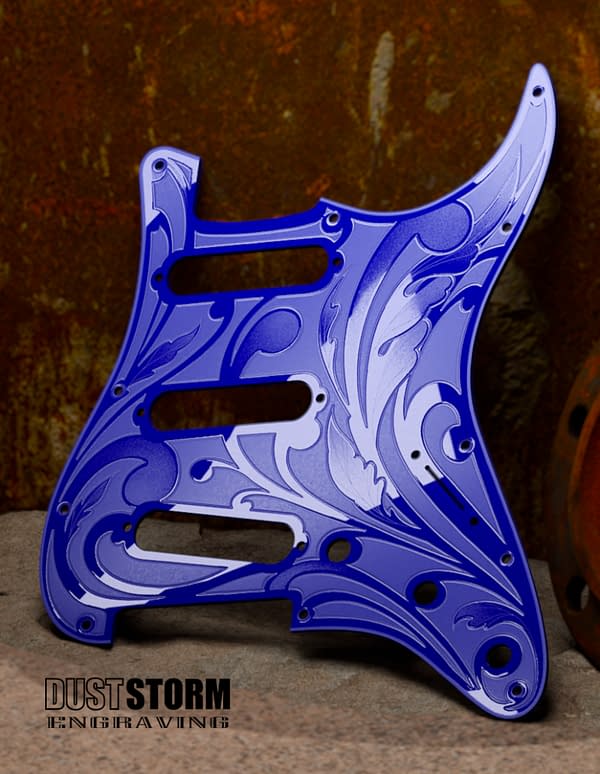 Engraved Glossy Blue Acrylic Pickguard & Tremolo Cover for Fender Stratocaster SSS, HSS, HSH Setups Available