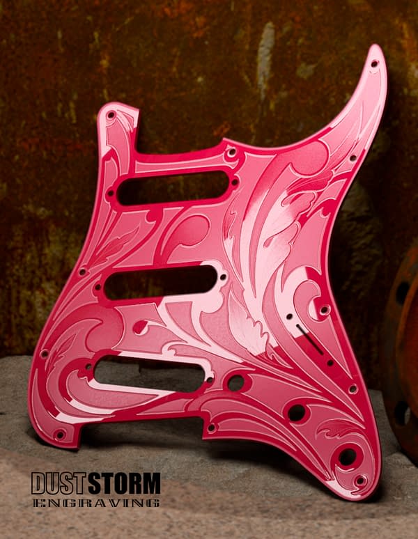Engraved Glossy Hot Pink Acrylic Pickguard & Tremolo Cover for Fender Stratocaster SSS, HSS, HSH Setups Available