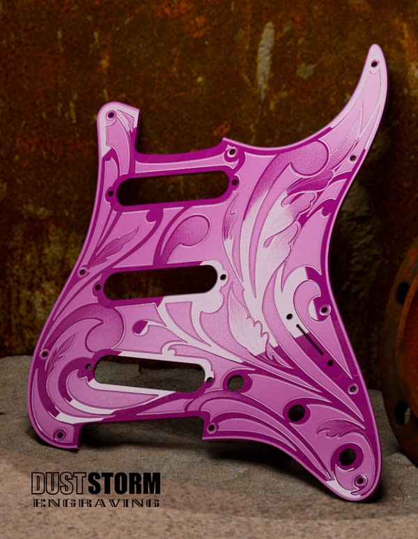 Engraved Glossy Purple Acrylic Pickguard & Tremolo Cover for Fender Stratocaster HSH, HSS, SSS Setups Available