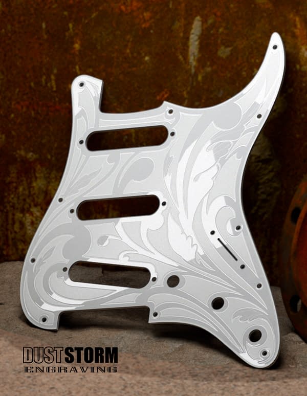 Engraved White Acrylic Pickguard & Tremolo Cover for Fender Stratocaster SSS, HSS, HSH Setups Available
