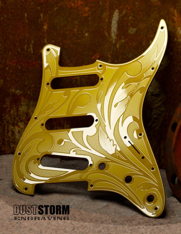 Engraved Glossy Yellow Acrylic Pickguard & Tremolo Cover for Fender Stratocaster HSH, HSS, SSS Setups Available