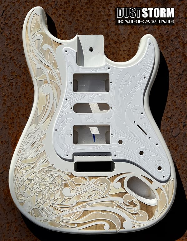 Engraved White Acrylic Pickguard & Tremolo Cover for Fender Stratocaster SSS, HSS, HSH Setups Available - Image 5