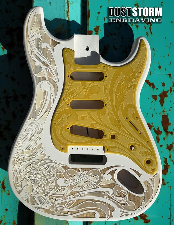 Engraved Glossy Yellow Acrylic Pickguard & Tremolo Cover for Fender Stratocaster HSH, HSS, SSS Setups Available - Image 5