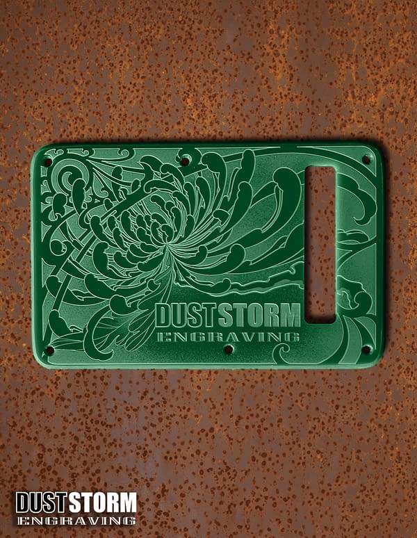 Engraved Glossy Forest Green Acrylic Pickguard & Tremolo Cover Design #2 for Fender Stratocaster HSH, HSS, SSS Setups Available - Image 3