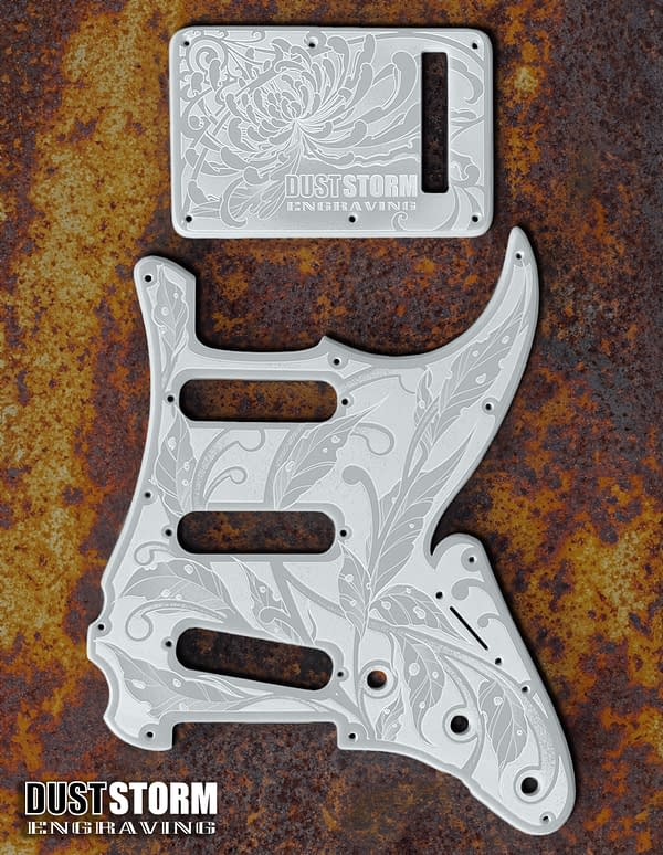 Custom Laser Engraved Pink Fender Strat Guitar Body with White Glossy Acrylic Pickguard & Tremolo Cover HSH, HSS, SSS Setups Available - Image 5