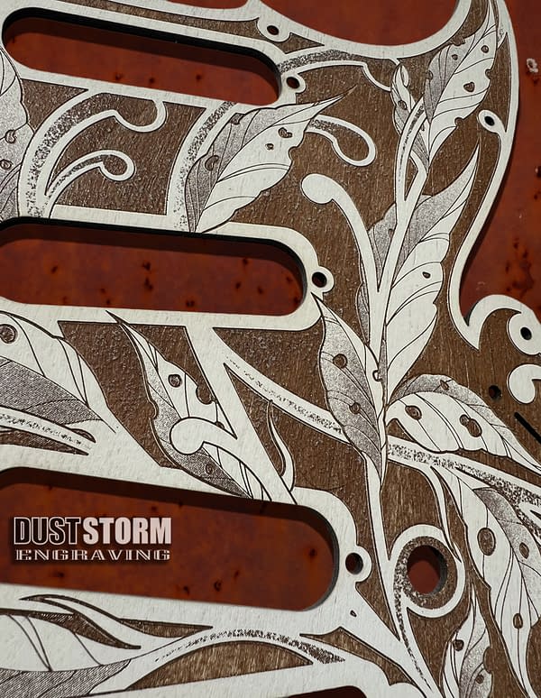 Engraved Wood Pickguard & Tremolo Cover for Fender Stratocaster Design #3 SSS, HSS, HSH Setups Available - Image 3