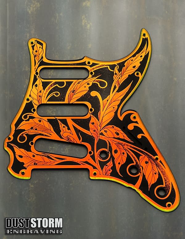 Fender Strat Guitar Body Custom Laser Engraved Pink and Wood with Iridescent Gold Mirror Pickguard & Tremolo Cover HSH, HSS, SSS Setup Available - Image 2