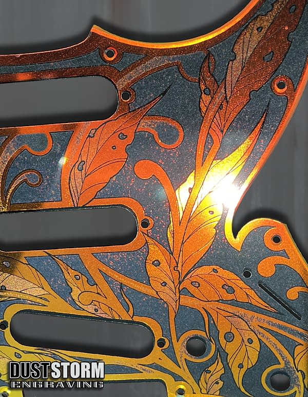 Fender Strat Guitar Body Custom Laser Engraved Pink and Wood with Iridescent Gold Mirror Pickguard & Tremolo Cover HSH, HSS, SSS Setup Available - Image 5