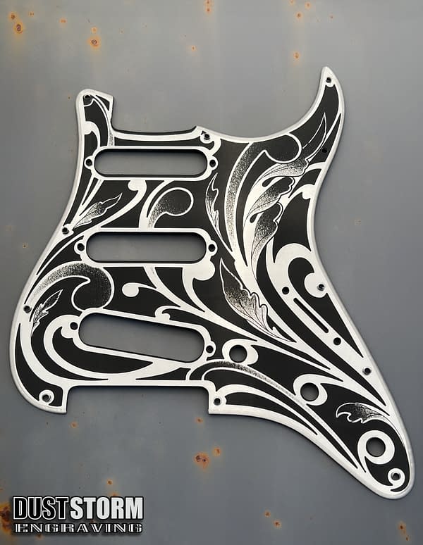 Engraved Silver Mirror Acrylic Pickguard & Tremolo Cover for Fender Stratocaster SSS, HSS, HSH Setups Available - Image 2