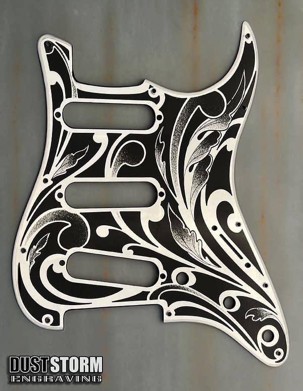 Engraved Silver Mirror Acrylic Pickguard & Tremolo Cover for Fender Stratocaster SSS, HSS, HSH Setups Available - Image 4