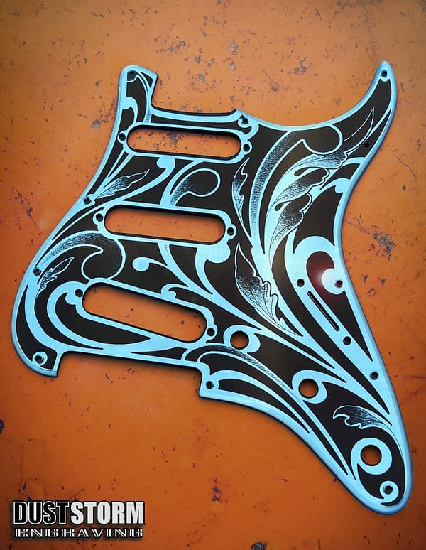Engraved Blue Mirror Acrylic Pickguard & Tremolo Cover for Fender Stratocaster SSS, HSS, HSH Setups Available