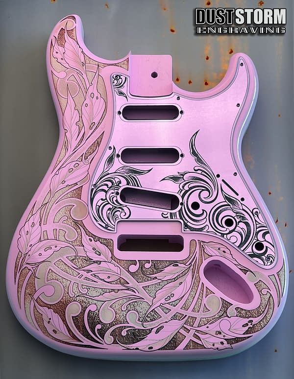 Pink Fender Strat Guitar Body Custom Laser Engraved Lavender Mirror Pickguard with Tremolo Cover HSH, HSS, SSS Setup Available