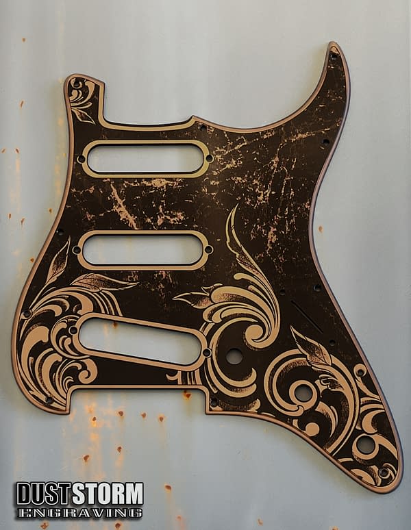Engraved Pink Fender Strat Guitar Body with Copper Acrylic Mirror Pickguard & Tremolo Cover HSH, HSS, SSS Setups Available - Image 8