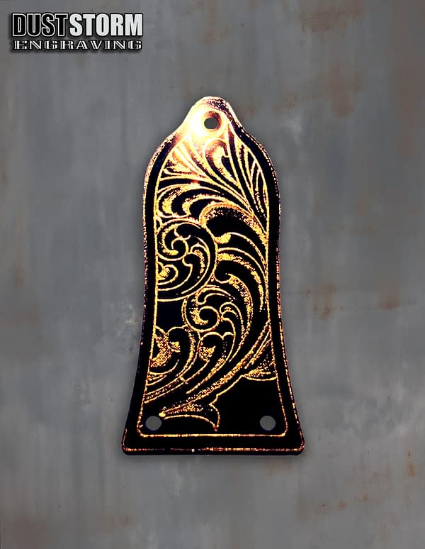 Truss Rod Cover for Epiphone Les Paul in Black with Gold Acrylic Mirror