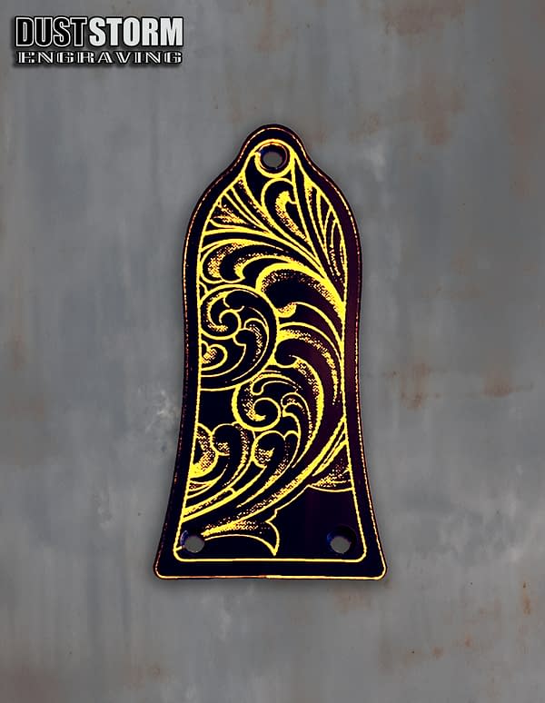 Truss Rod Cover for Epiphone Les Paul in Black with Gold Acrylic Mirror - Image 2