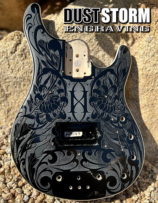 Custom Laser Engraved Black Music Mann Bass for Alessandro “AP” Paveri